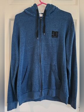 Blue DC Men's Logo Hoodie, Full Zip Long Sleeve Sweater, Medium